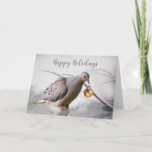 Happy Holidays with Mourning Dove and Ornament Holiday Card