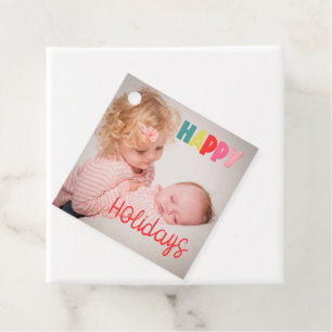 Happy Holidays with photo Christmas greeting Favor Tags