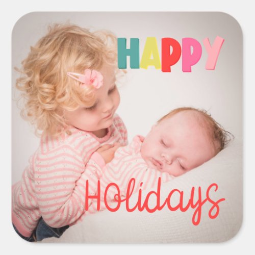 Happy Holidays with photo Christmas greeting Square Sticker