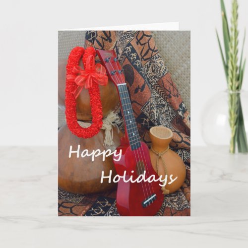 Happy Holidays with Red Ribbon Lei Holiday Card