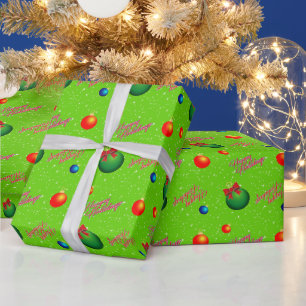 Happy Holidays with Ribbons and Baubles Wrapping Paper