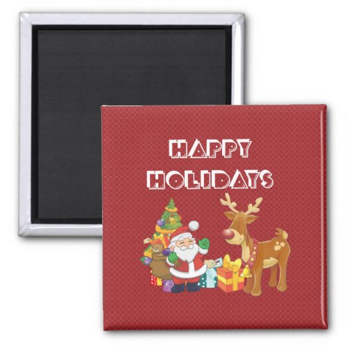 Happy Holidays with Santa and Reindeer Magnet