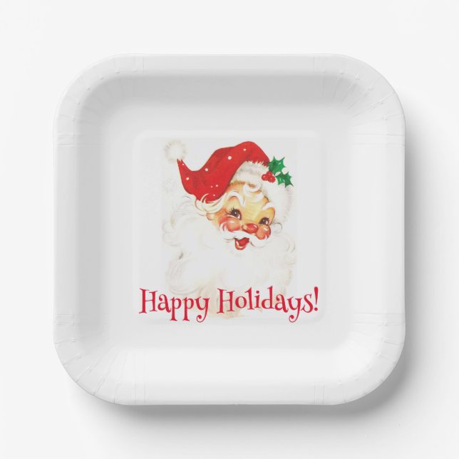 Happy Holidays With Santa Paper Plates (Front)