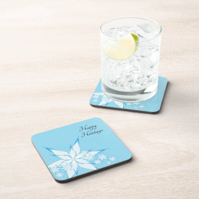 Happy Holidays with Snowflake Art Beverage Coaster (Right Side)