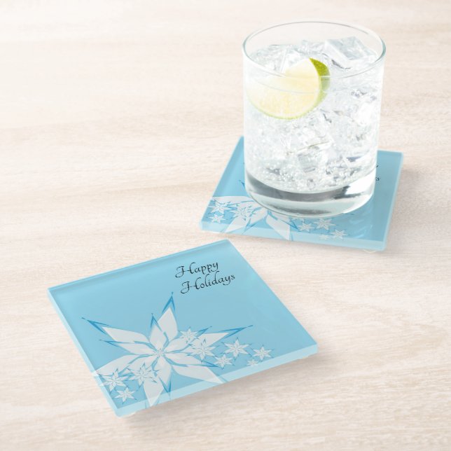 Happy Holidays with Snowflake Art Glass Coaster (Angled)