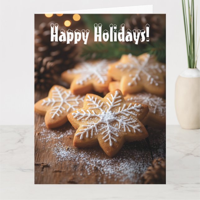 Happy Holidays with Snowflake-Shaped Cookies Card (Front)
