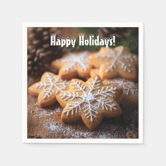 Happy Holidays with Snowflake-Shaped Cookies Napkins (Front)