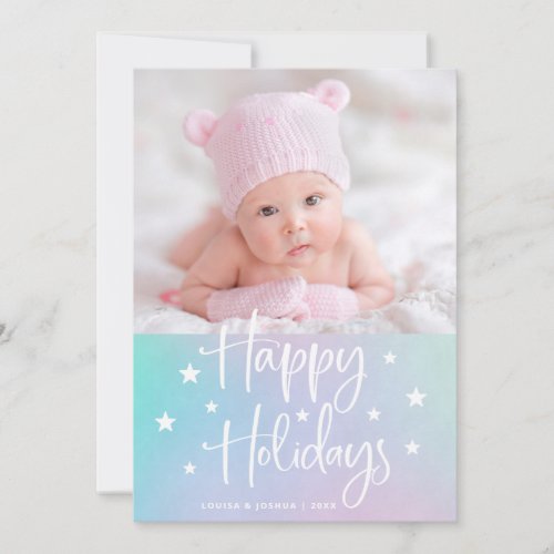 Happy Holidays with Stars  Trendy Multi Photo Holiday Card