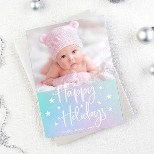Happy Holidays with Stars Trendy Multi Photo Holiday Card