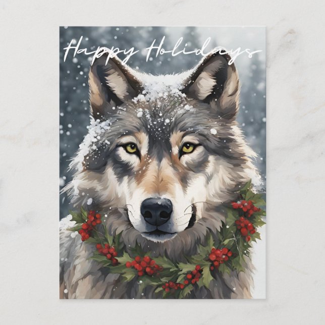 Happy Holidays Wolf Postcard (Front)