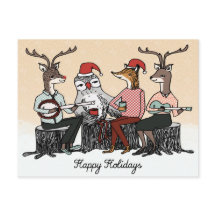 Happy Holidays Woodland Animals Stump Music Card