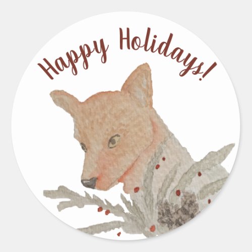 Happy Holidays Woodland Fox Classic Round Sticker