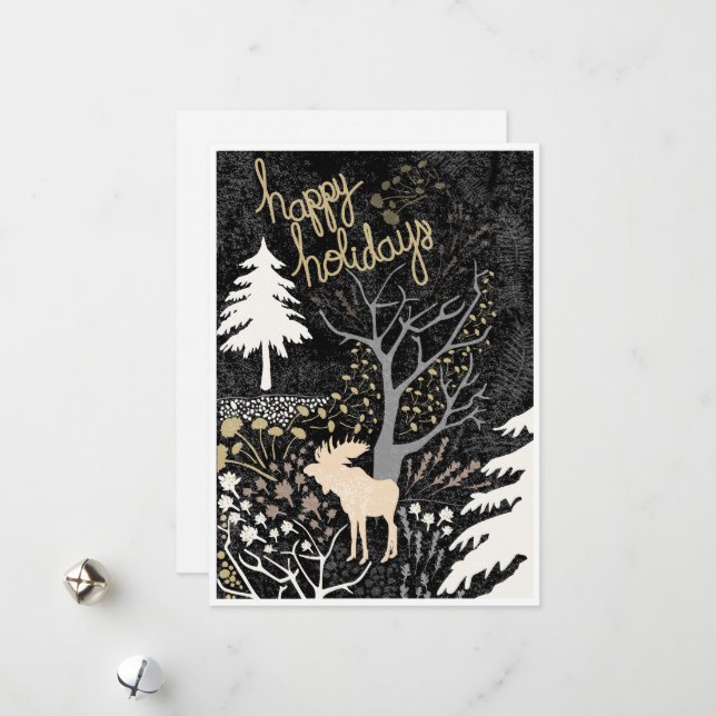 Happy Holidays Woodland Moose Holiday Card (Front/Back In Situ)