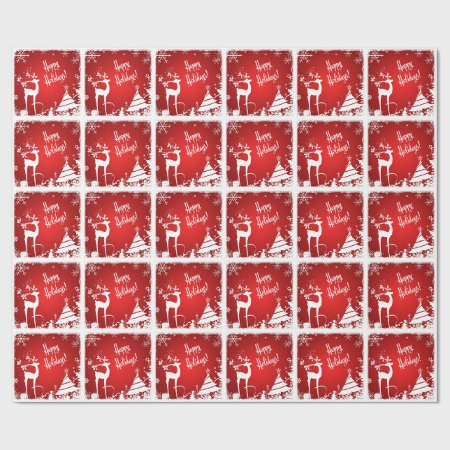 Happy Holidays Wrapping Paper | Red, White, Deer (Flat)