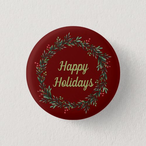 Happy Holidays Wreath Button