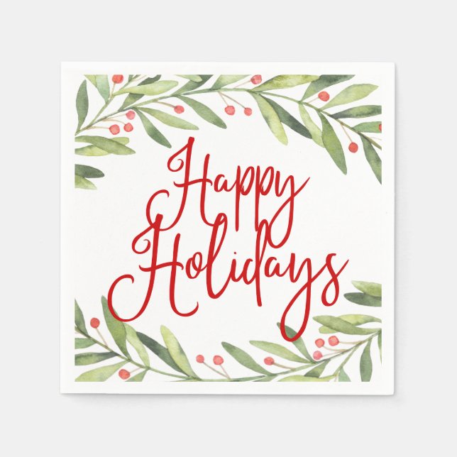 Happy Holidays Wreath Christmas Cocktail Party Napkins (Front)
