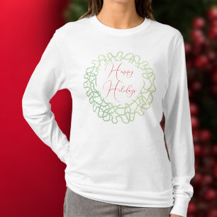 Happy Holidays wreath green white simple minimal. T-Shirt