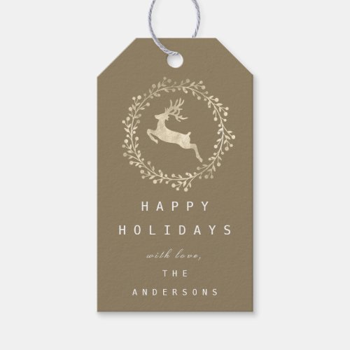 Happy Holidays Wreath Joy Champaigne Gold Beige Gift Tags