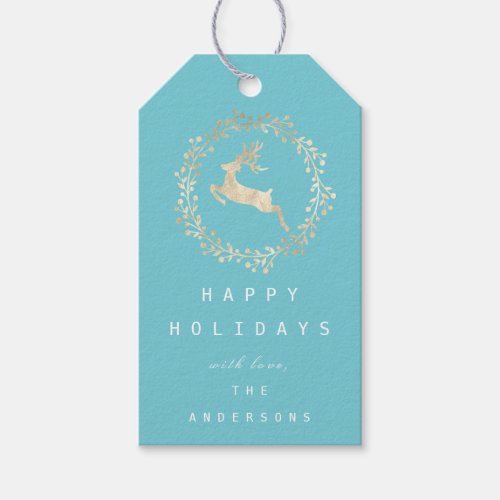 Happy Holidays Wreath Joy Champaigne Gold Ocean Gift Tags