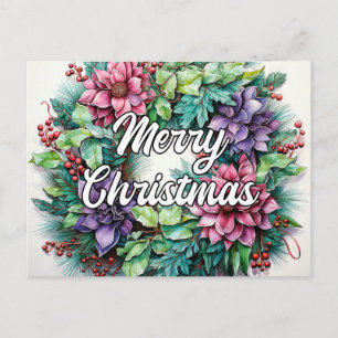 Happy Holidays Wreath Merry Christmas Postcard