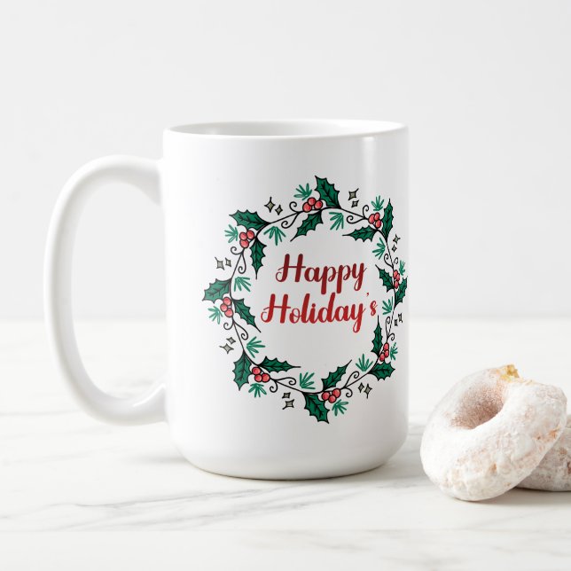 Happy Holiday's Wreath Mug (With Donut)