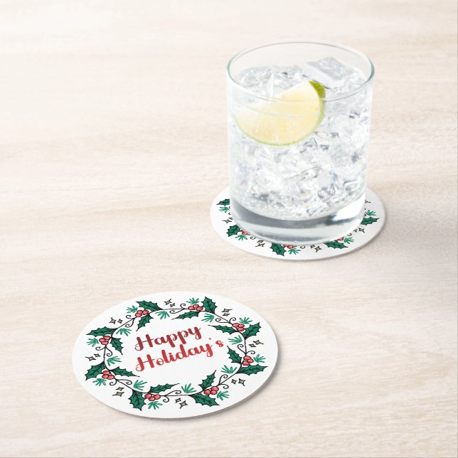 Happy Holiday's Wreath Paper Coaster (Insitu)