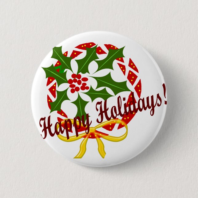 Happy Holidays wreath Pinback Button (Front)