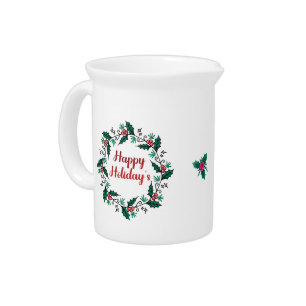 Happy Holiday's Wreath Porcelain Pitcher