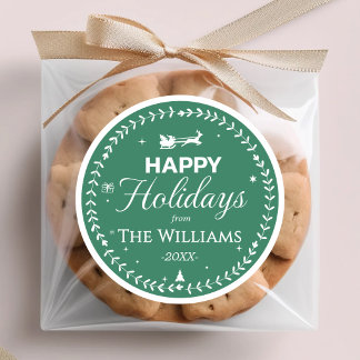 Happy Holidays Wreath Santa Sleigh Gift Classic Round Sticker
