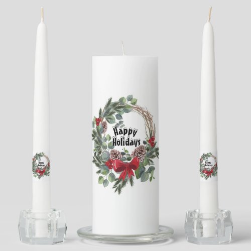 Happy Holidays Wreath Unity Candle Set