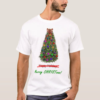 Happy Holidays X-out Merry Christmas w/Tree Tee
