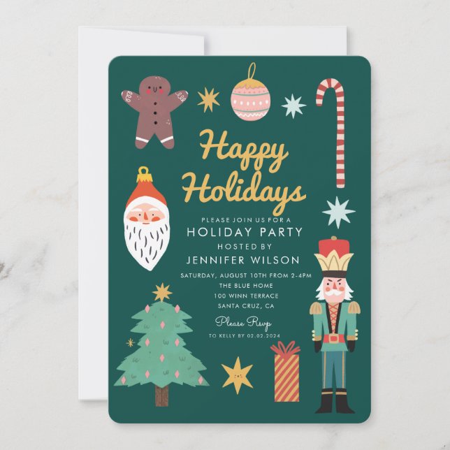 Happy Holidays XmasMerry  Whimsical Holiday Party Invitation (Front)