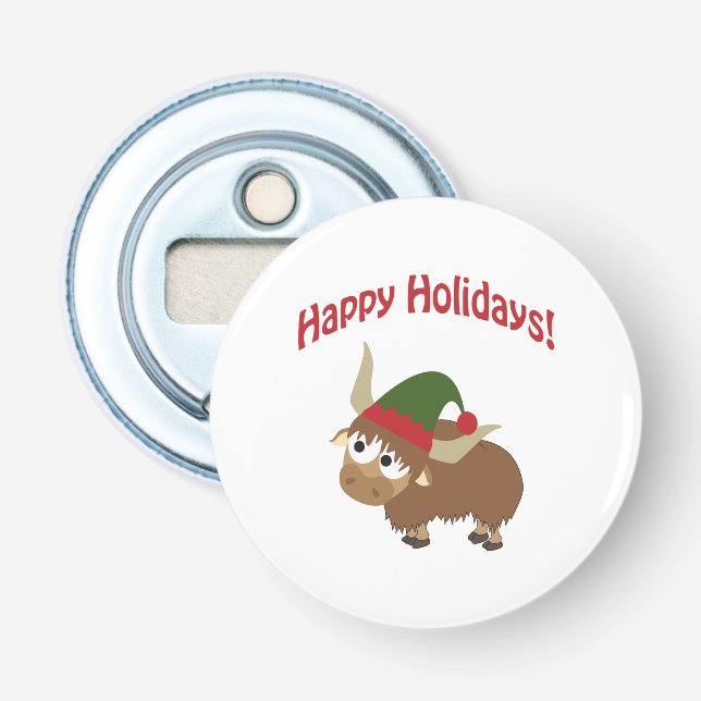 Happy Holidays! Yak Christmas Elf Bottle Opener (Front)
