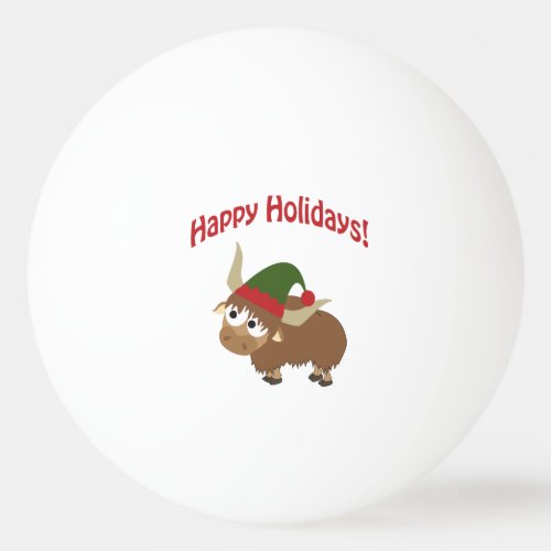 Happy Holidays Yak Christmas Elf Ping Pong Ball