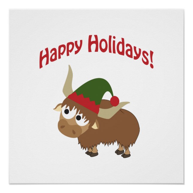 Happy Holidays! Yak Christmas Elf Poster (Front)