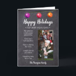 Happy Holidays Year In Review Christmas photo Holiday Card<br><div class="desc">I love receiving Christmas Cards from family and friends and when they give a brief update I feel connected to them even more. I decided to offer a design in our shop that allows you to personalize your top year highlights and include photos and a special greeting, with this version...</div>