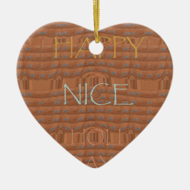 Happy Holidays Zebra Art Print Ceramic Ornament (Front)