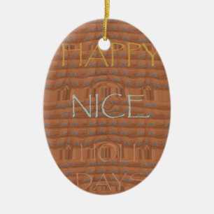 Happy Holidays Zebra Art Print Ceramic Ornament