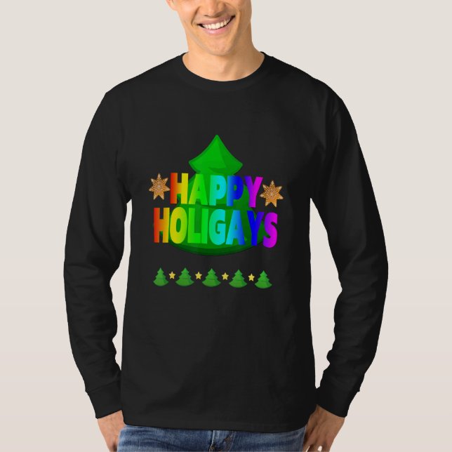 Happy Holigay Balls Gay Christmas Lgbt Gay T-Shirt (Front)