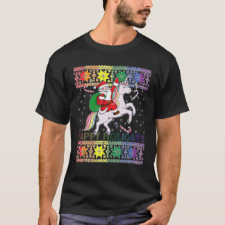 Happy Holigays Gay Christmas Pajamas Santa Riding T-Shirt