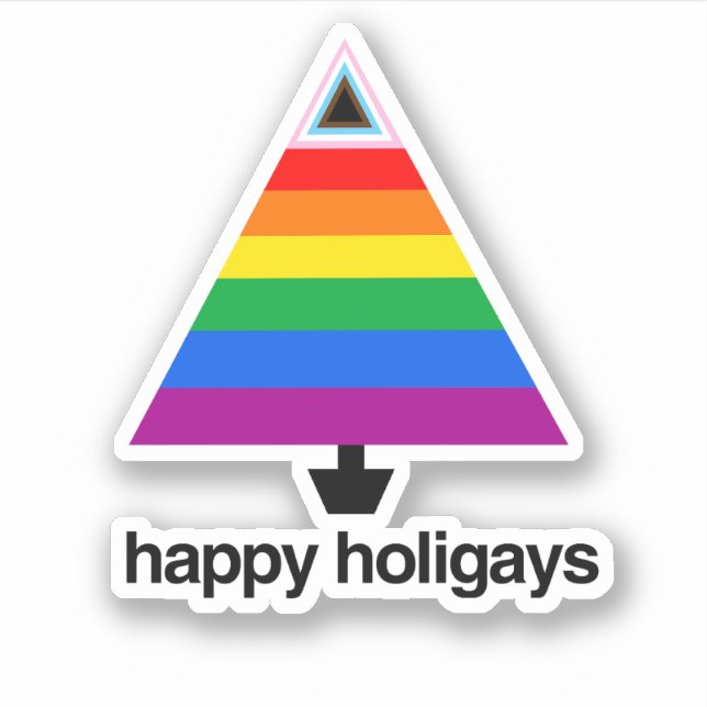 Happy Holigays Progress Pride Tree Sticker (Front)