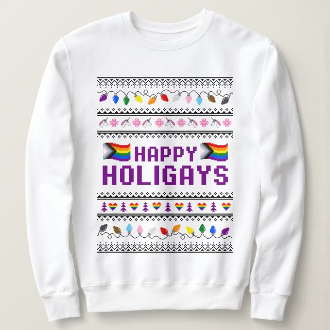 Happy Holigays Progress Pride Ugly Sweater (Design Front)