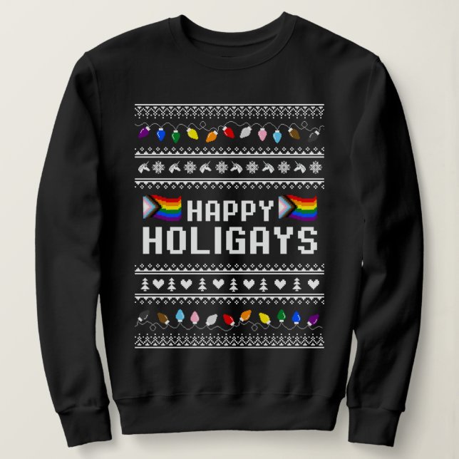 Happy Holigays Progress Pride Ugly Sweater (Design Front)