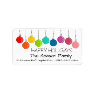 Happy Holigays Rainbow Christmas baubles Label