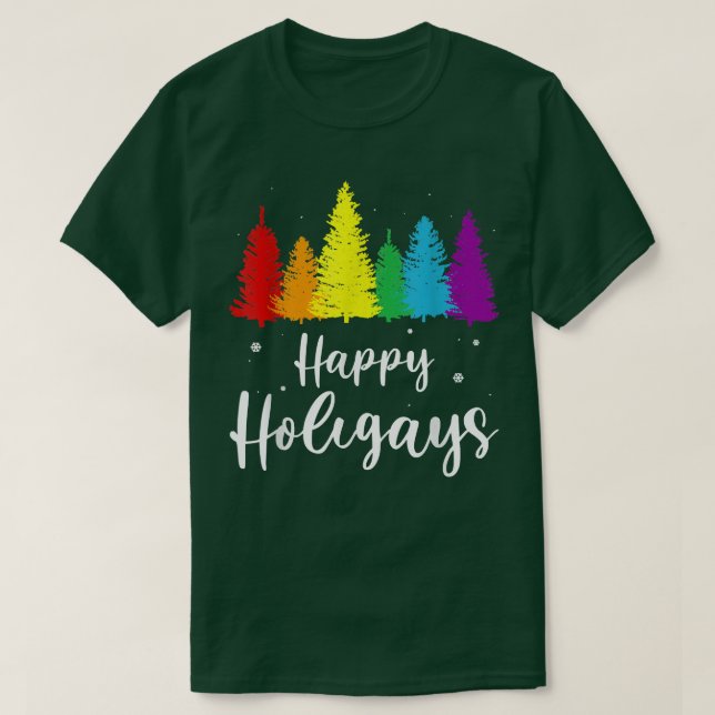 Happy Holigays Rainbow Christmas Pride LGBT Gay Pu T-Shirt (Design Front)