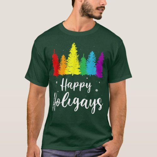 Happy Holigays Rainbow Christmas Pride LGBT Gay Pu T_Shirt