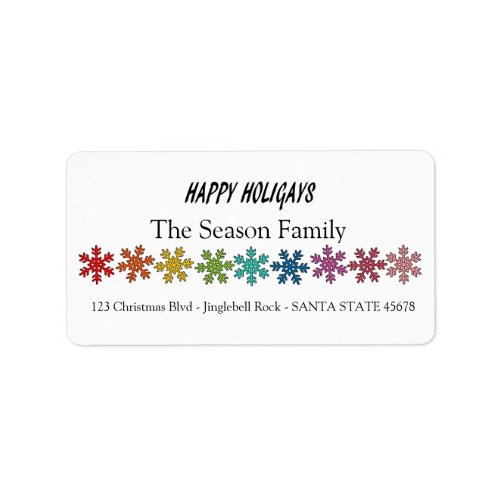 Happy Holigays Rainbow snowflakes Label