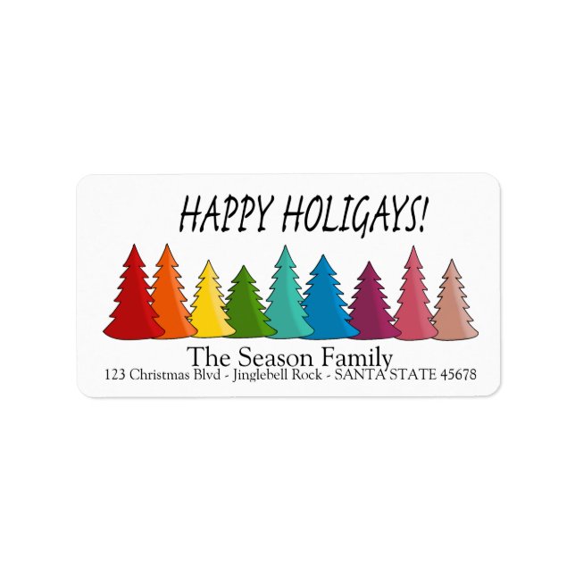 Happy Holigays Rainbow trees holiday label (Front)