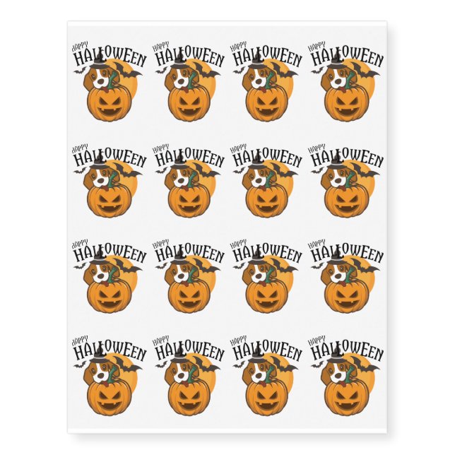 Happy Holloweiner Dog Halloween Funny Temporary Tattoos (Front)