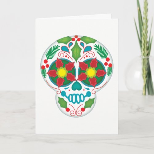 Happy Holly Days Christmas Sugar Skull Card